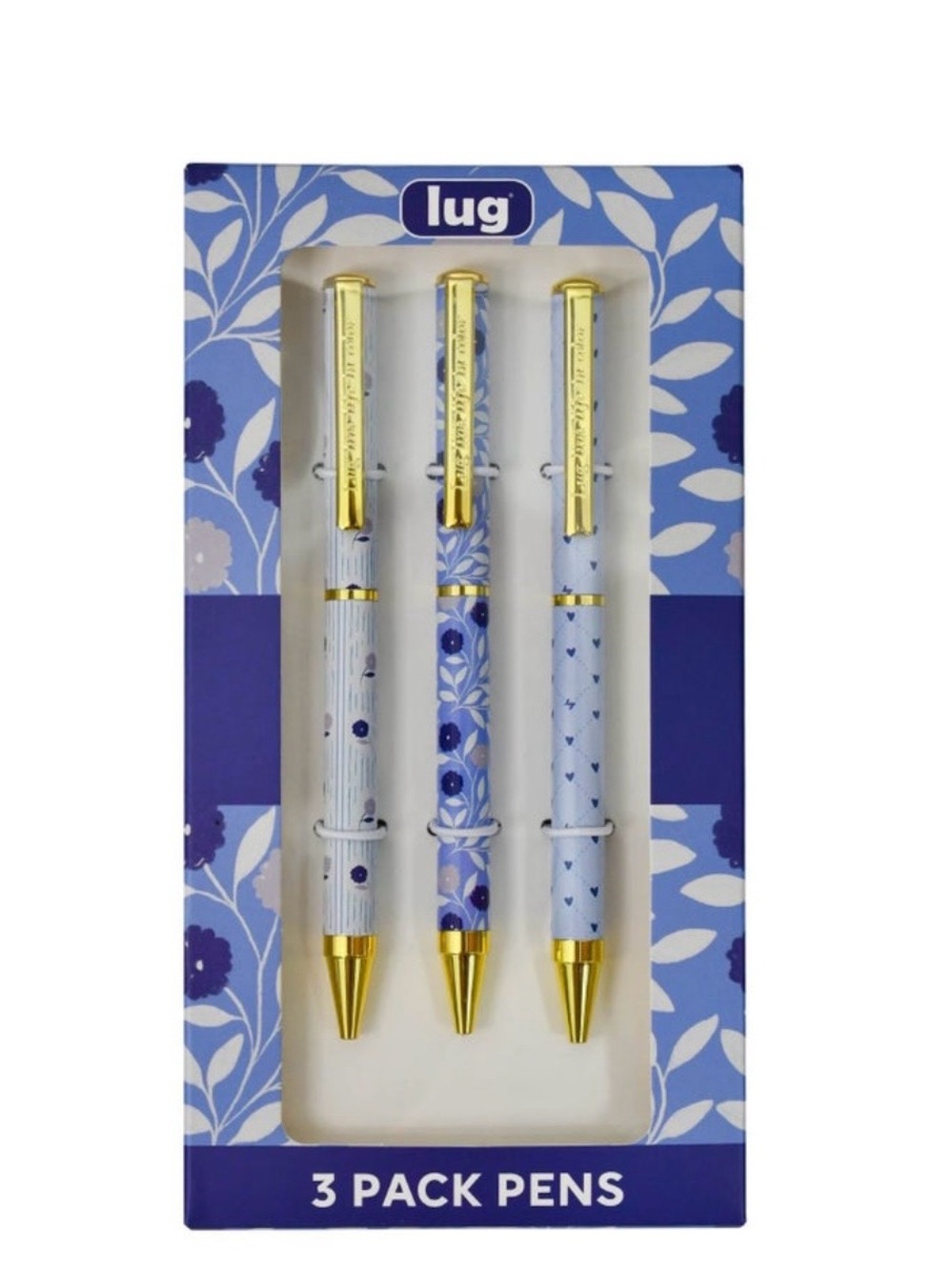 lug Morning Glory 3-Pack Gold-Accented Ballpoint Pens. New In Box